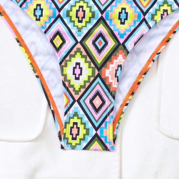 Boho Geo Print Side Tie Bikini Swim Beach - Picture 5 of 9